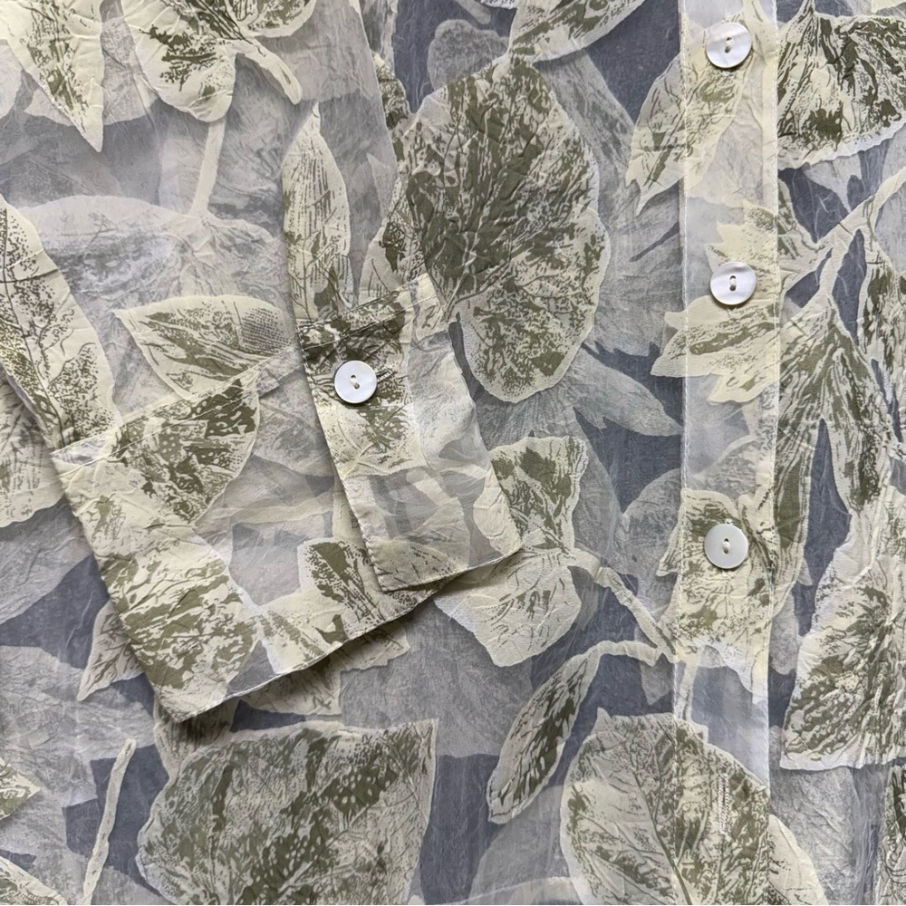 Multiples Sheer Leaf Print Plus Size Button Top 1x - image 5